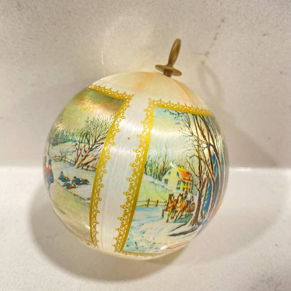 Vintage Satin Christmas Ornaments Winter Scene Decorations Set of 2 - Picture 8 of 8